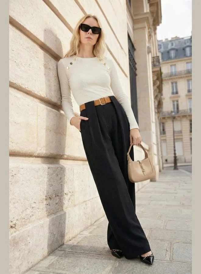 Lela Lela Wide Leg High Waist Wide Leg Trousers With Belt Detail Women'S Pants 6923855